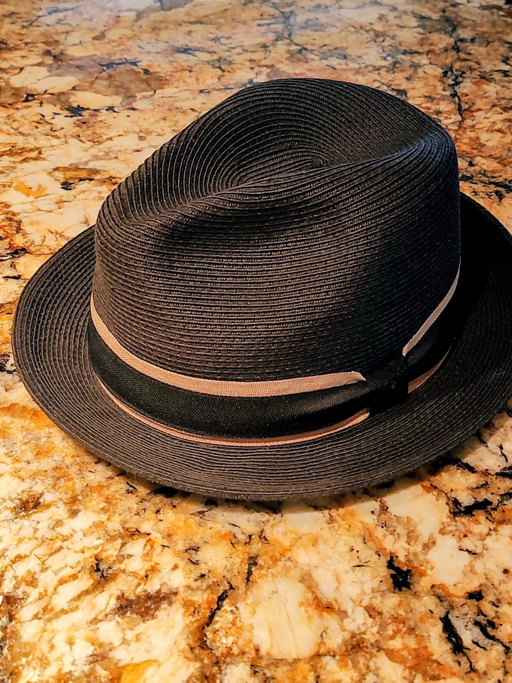 Tommy Bahama Dark Gray Woven Toyo Straw Fedora with Tan Band